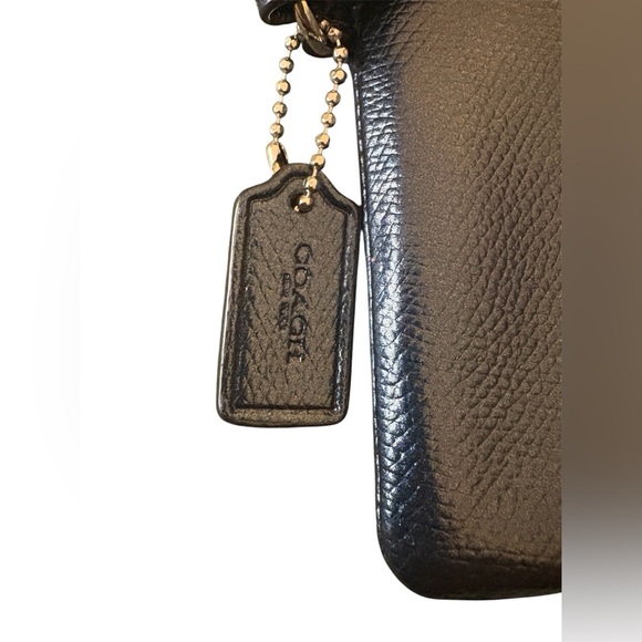 Coach Crossgrain Leather Corner Zip Wristlet Dark Blue with Mini Hangtag - Picture 7 of 8